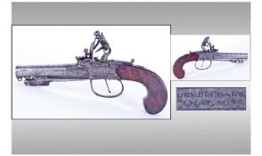 Dunderdale & Mabson English Small Pocket Flint Lock Pistol With Bayonet Release. Steel frame. Circa