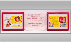 Bamforth Comic Valentine Cards. Framed pair of large size cards with image of original promotional