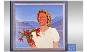 Local Artist Joe McGinn. Oil on Board in painted frame. Entitled `June with Flowering Cactus`. 23