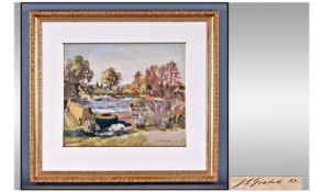 John Strickland Goodall 1908 - 1996 Walled Garden Watercolour Signed and Dated 1953. 14`` x 16.5``.