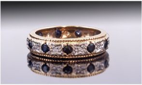 9ct Gold Diamond And Sapphire Full Eternity Ring, Fully Hallmarked, Ring Size N