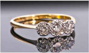 18ct Gold And Platinum Set 3 Stone Diamond Ring. Illusion set. The diamonds of good colour. Circa