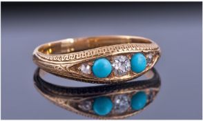 Early 20th Century 18ct Gold Diamond And Turquoise Ring. Unmarked, Tests 18ct. Ring Size M.