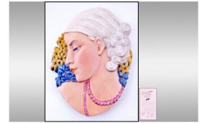 Beswick Art Deco Hand Painted Wall Plaque. Circa 1935. The lady with beads. Designer Miss Greaves.