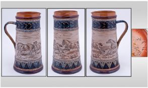 Doulton Lambeth Impressive - Hannah Barlow Signed Jug. Decorated with Incised Images of Horses