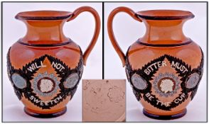 Doulton Lambeth Nineteenth Century Water/Whisky Jug with applied and high relief decoration.