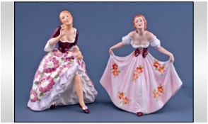 Royal Dux Figures ( 2 ) In Total. Ladies In 19th Century Dress, Marks for Royal Dux to Bases. Each