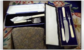 Collection of Boxed Flatware, assorted sets including carving set, fish servers, crested