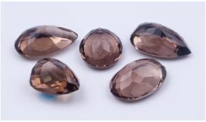A Good Collection of Unmounted - Faceted Single Stone Smokey Quartz Gem Stones - Various Shapes. ( 5