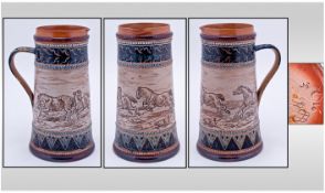 Doulton Lambeth Impressive - Hannah Barlow Signed Jug. Decorated with Incised Images of Horses