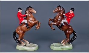 Beswick Pair of Huntsman Figures of Rearing Horses Style, One Second Version. Model No.868. Height