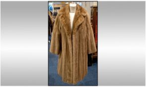Golden Honey Blonde Mink Full Length Coat, self lined collar with revers, full length sleeves with