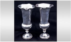 1908 Edwardian Pair of Silver Tulip Vases. Hallmark London 1908, Makers Mark W.C. Loaded Bases.