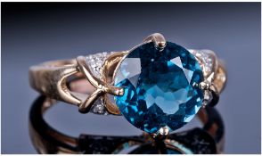 9ct Gold Diamond And Gemset Cluster Ring, Central Green/Blue Stone, Between Round Cut Diamond Set