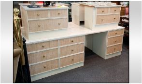 Pair Of Contemporary Bedside Units with 4 drawer configuration, painted cream 337 by 18 inches deep,