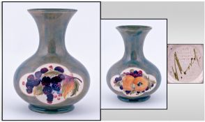 William Moorcroft Signed Bulbous Shaped Vase ' Fruits ' Design. Within Central Panels on Green