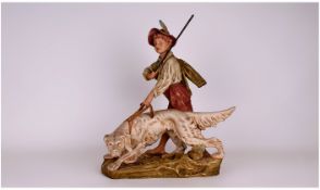 Royal Dux Late 19th Century Large 'Young Shepherd And His Dog'. Pink triangle to base. Circa 1900.