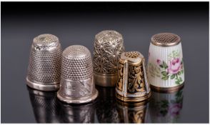 A Small Collection Of Early 20th Century English And Norwegian Silver And Enamel Thimbles. 5 in