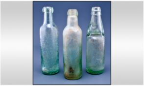 Three Various Glass Bottles comprising Codd Bottle, Vallets Patent Codd Bottle and W Preston and