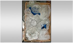 Box of Assorted Cut and Pressed Glass including various bowls, vases and dishes.