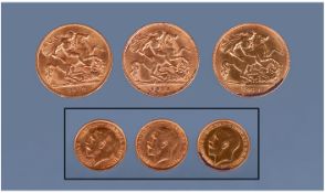 George V, 22ct Gold - Half Sovereigns ( 3 ) In Total. E.F Condition to Mint All Coins. Dates 1912