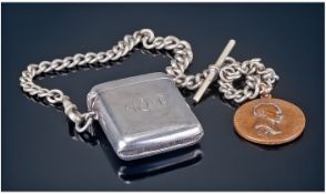 Edwardian Silver Vesta Case, Hallmark Birmingham 1905. Height 1.75 Inches, with Attached Mexican