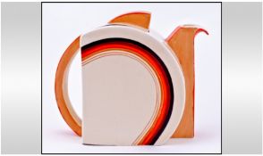 Clarice Cliff Hand Painted Art Deco Banded-ware Design Tea Pot. c.1934. Stamford Shape. Height 6