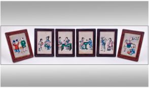 Set of Six Nineteenth Century Chinese Miniature Piff Paintings depicting Pastoral pleasures,