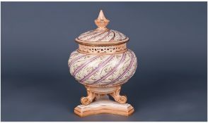 Locke & Co Worcester Lidded Potpourri Raised on Tripod Supports In Pink and Cream Colour way. c.