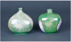 Royal Doulton Small Green Lustre Vases ( 2 ) In Total. c.1920's. Doulton Printed Stamps to Base.