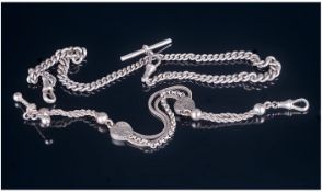 Silver Antique Double Albert Chain, Marked To Each Link, T-Bar Hallmarked For Birmingham n 1912,