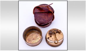 A Hobbs London Circular Vintage Pocket Brass Sextant, Complete with Leather Case and Strap. 1.5