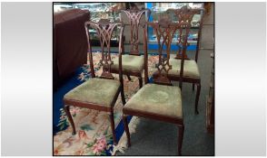 Set of Four Edwardian Mahogany Chippendale Style Dining Chairs, ribbon back with cabriole legs and