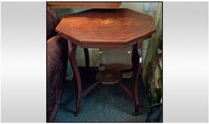 Edwardian Rosewood Octagonal Shaped Top Inlaid Centre Table on shaped cabriole legs iwth a central