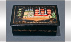 Russian Lacquered Rectangular Box, Illustrated with St Basil's Cathedral. Signed and Annotated. 3