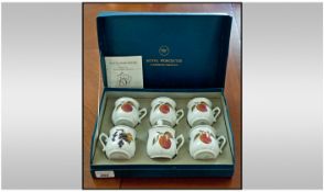 Royal Worcester Boxed Condiment Set, comprising 6 jars with still life decoration.