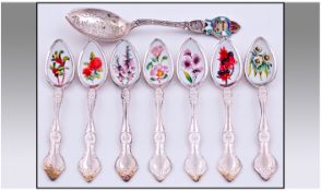 The Australian Wildflower Spoon Collection, Set Of Seven. Silver plated and painted floral spoons.