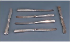 A Set of Six Silver Handle Butter-Knives. Hallmark Sheffield 1917. Each 6.75 Inches In Length. No