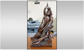 Bronze Effect Resin Group Figure On Square Bronze Effect Base. Depicting warrior and three figures