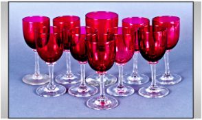 Collection of Vintage Ruby Red Sherry Glasses with clear coloured stems, 11 cms tall  including