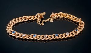 Antique Gold Set Diamond and Sapphire Bracelet, with Safety Chain. 8.9 grams, Not Marked but Tests