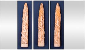 Tribal Art African / Congo Finely Carved Small Ivory Tusk. Decorated with Carved Figures Depicting