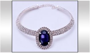 Amethyst Purple And Clear Crystal Choker. A triple row of brilliant Austrian crystals, shaped to the