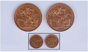 Victorian - Young Head 22ct Gold Full Sovereigns ( 2 ) In Total. Dates 1878 & 1879. V.F. - E.F