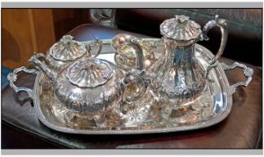 A Fine Quality E.P.N.S Silver Plated Four Piece Tea Set and Tray. The Tea Set In Victorian Style,