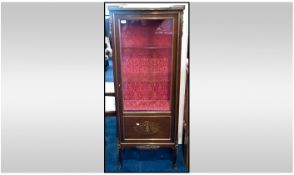 Late 19thC Mahogany French Vitrine, Pink Marbled Top With Gilt Metal Mounts, Glazed Door And Side