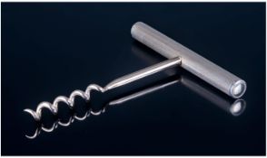 Wine Lovers. A Quality Silver Corkscrew of Bar Shape, Extremely Fine Engine Turning To The Main Body