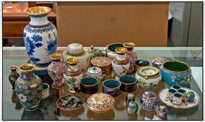 Collection Of 38 Pieces Of Misc Cloisonne Items. Comprising vases, lidded boxes, salt and pepper