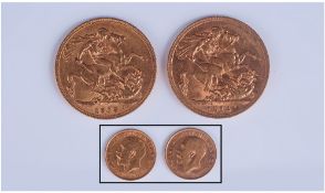 George V - 22ct Gold Full Sovereigns ( 2 ) In Total. Dates 1913-1914. E.F. Condition.