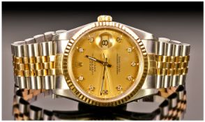 Rolex 18ct Gold And Steel Oyster Perpetual Date Just Gents Wrist Watch. With diamond numbers to